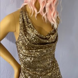 Ann Taylor Sequin Halter Cowl Blouse Gold - Medium